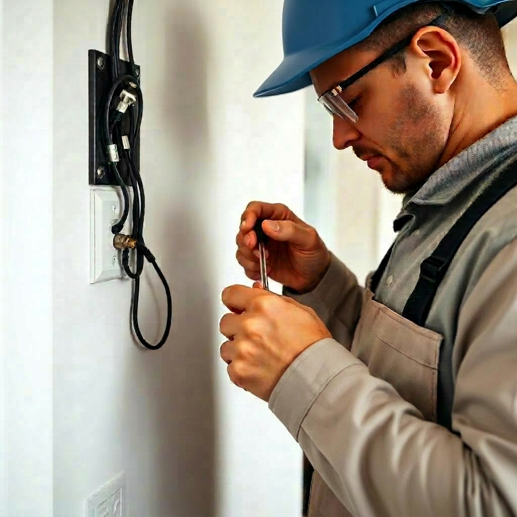 Eletricista JKS instalando tomada residencial
